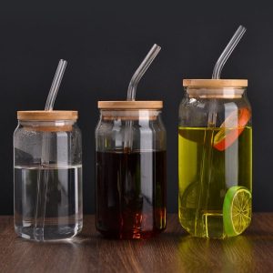 Can shaped drinking glass.