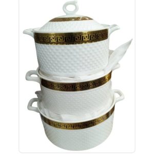 3 Pieces Ceramic Serving Dishes With Handles And Lids For Serving Soup And Food Designs Vary-White