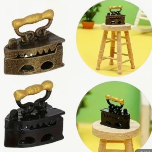 Alloy material metal ironing box with  a wooden handle.