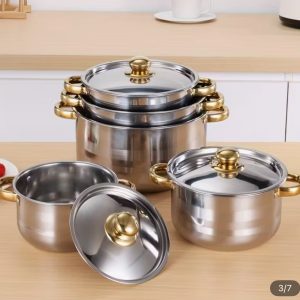 410 stainless steel pot 5 pcs Golden handle stainless steel cover induction cooker universal 7.09/7.87/8.66/9.45/10.24 inch , sleek kitchenware, stylish pots, restaurant pots, multipurpose pots.