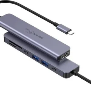 Porodo Blue 7 in1 Hub HDMI 2xUSB-A 2xUSB-C SD Micro SD.