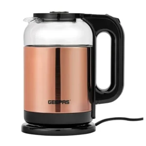 Geepas Electric Glass Kettle, 1.7L, 360° Rotation Base, Cord Storage, Glass Body, Water Label Gauge, Perfect Pour Wide Opening, Safe & Convenient, Auto Shut-Off, 1500w, GK38063