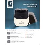 Geepas Pocket Shaver Waterproof IPX7 Design, Cord and Cordless Use GSR57518UK-Grey