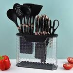 Utensil and Knife Block Set (16 pcs) Silicone Knife, Baking Tools, Cutter, Cooking Spoon Kitchen Tool Set