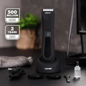 Geepas GTR57519UK Waterproof Body Trimmer with LED Display | IPX5 Protection | Ceramic & Stainless Steel Blades | 2-Speed Control | LED Light for Full Body Grooming