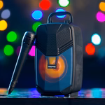 Geepas GMS11156 Portable Bluetooth Speaker | USB/TF/FM/AUX Support | Large Circle Dazzle LED Light | With Microphone| Easy Carry Handle| DC 5V Input | 2-Year Warranty